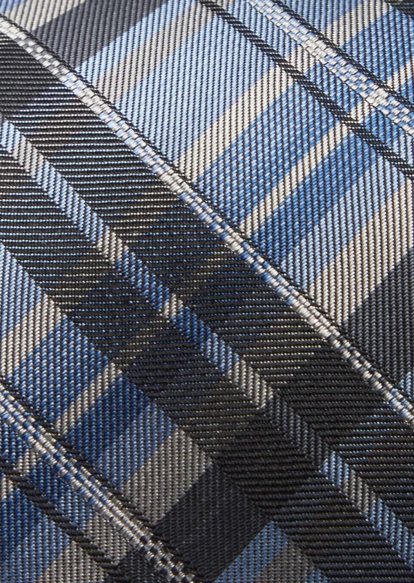 Cravate large en soie à carreaux bleu, beige et gris - Father and Sons 41128