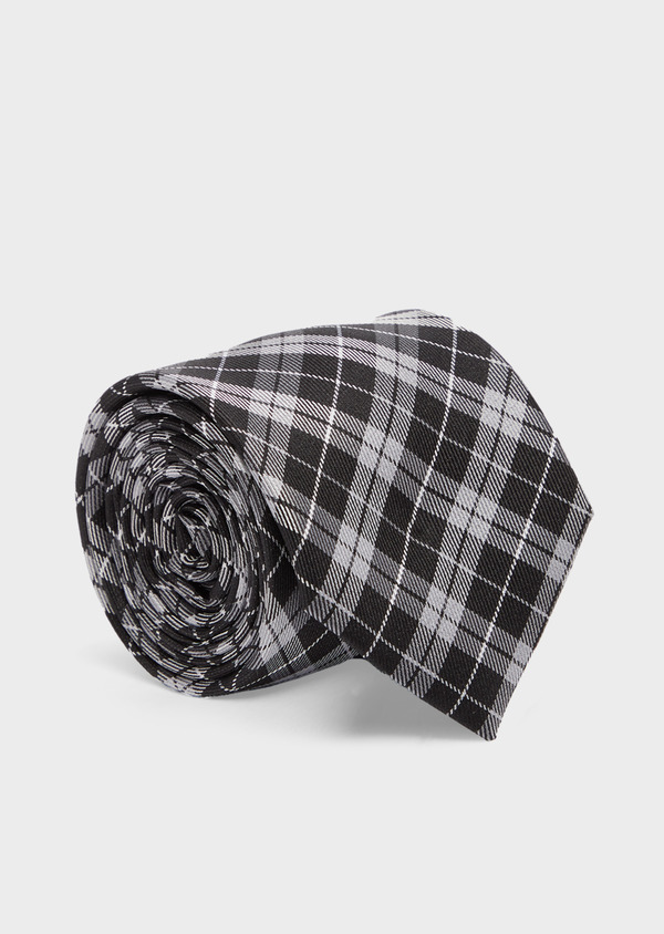Cravate large en soie à carreaux gris et noir - Father and Sons 41085