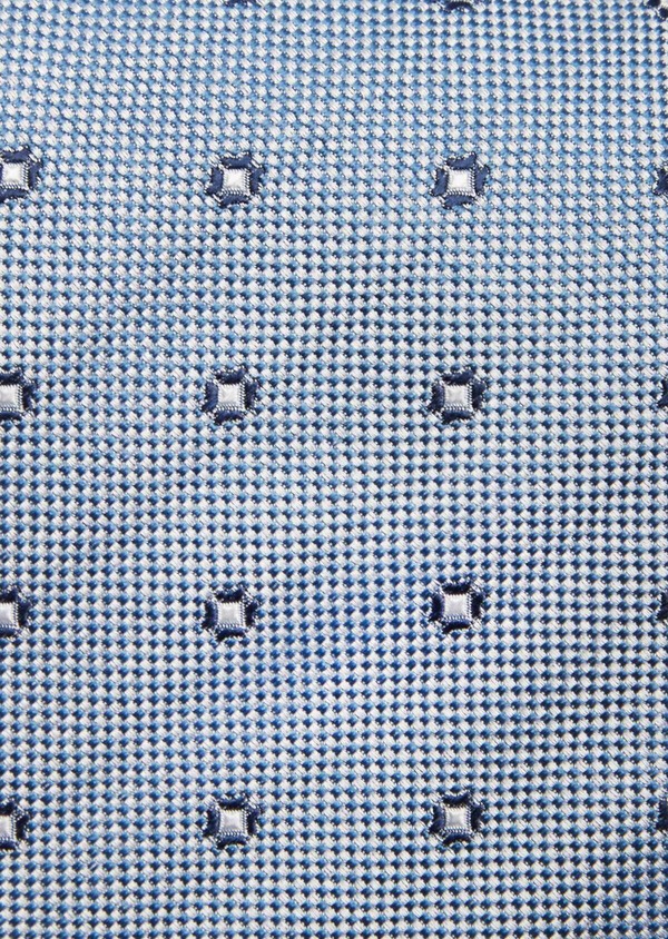 Cravate large en soie bleu azur à motif fantaisie bleu foncé - Father and Sons 41082