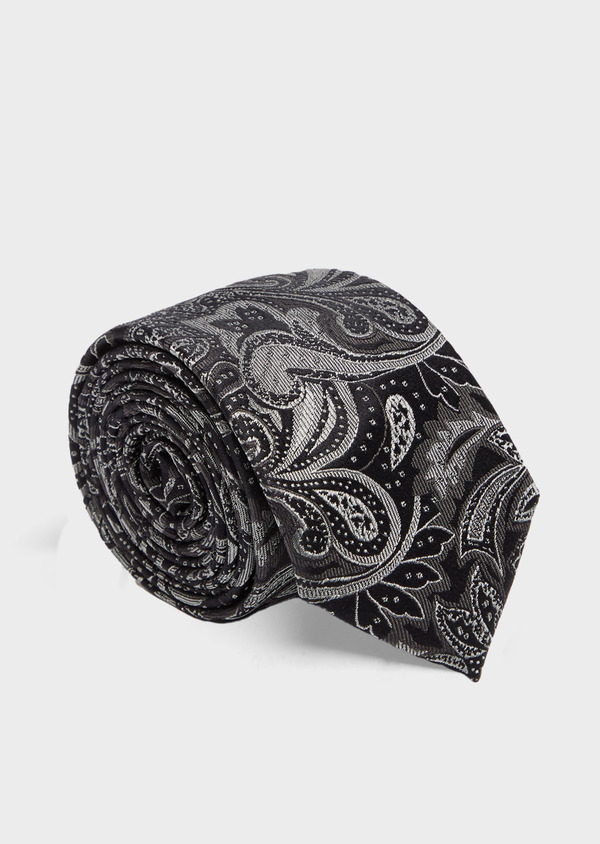 Cravate fine en soie à motif cachemire gris - Father and Sons 41071