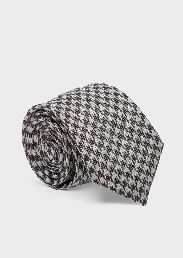 Cravate large en soie gris clair à motif pied-de-poule - Father and Sons 41087