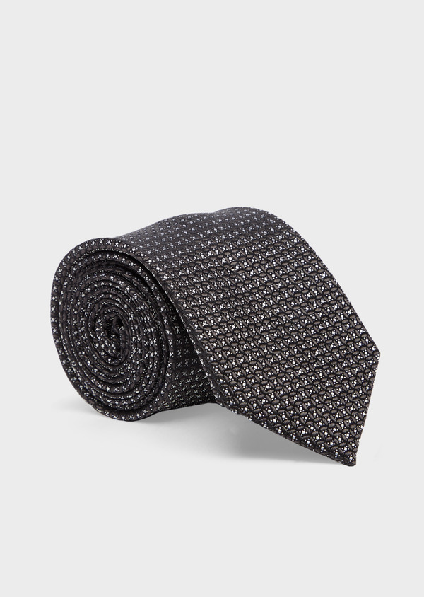 Cravate large en soie gris foncé à motifs géométriques gris clair - Father and Sons 41119