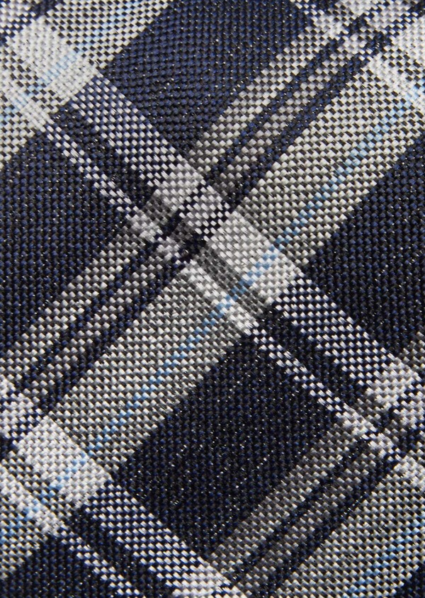 Cravate large en soie à carreaux bleu foncé et gris clair - Father and Sons 41076