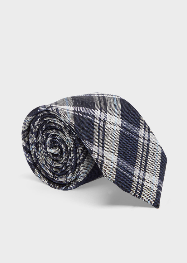 Cravate large en soie à carreaux bleu foncé et gris clair - Father and Sons 41075