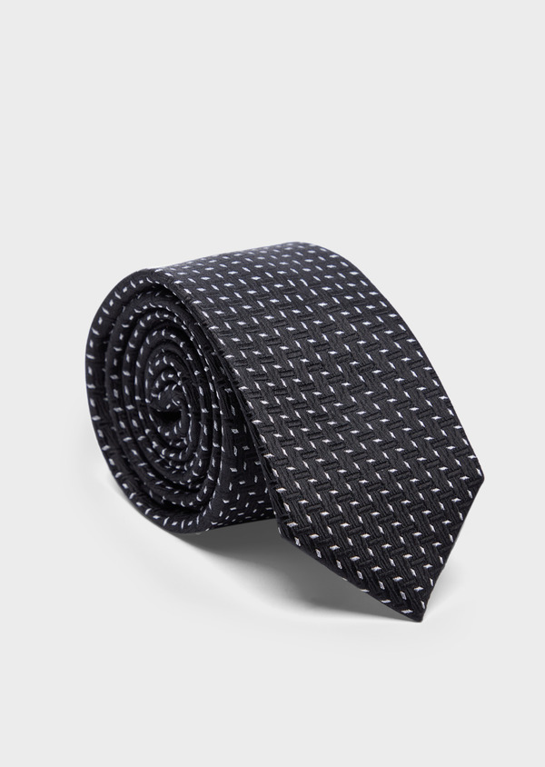 Cravate large en soie noire à motifs géométriques gris clair - Father and Sons 37901