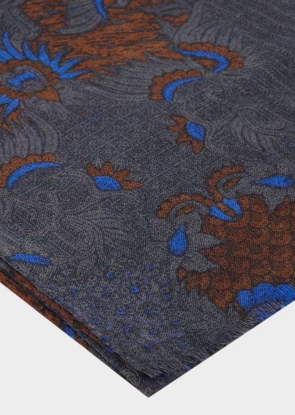 Écharpe en laine gris anthracite à motif fantaisie marron et bleu - Father and Sons 41172