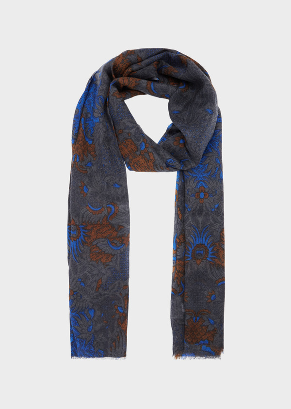 Écharpe en laine gris anthracite à motif fantaisie marron et bleu - Father and Sons 41171
