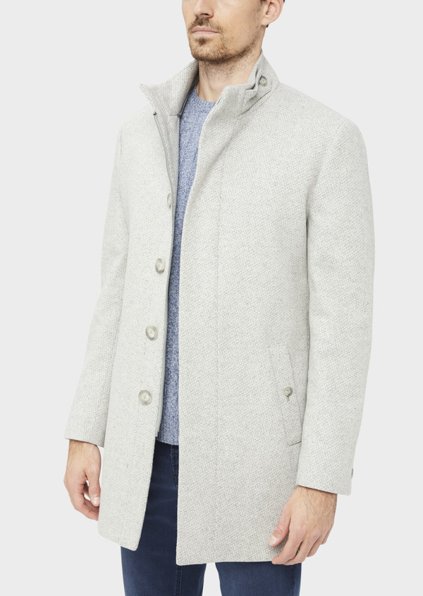 Manteau en laine mélangée grise à motif fantaisie - Father and Sons 36970