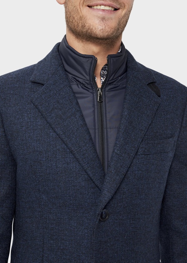 Manteau en laine mélangée bleu indigo à motif fantaisie - Father and Sons 36055
