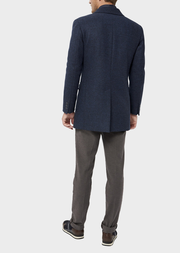 Manteau en laine mélangée bleu indigo à motif fantaisie - Father and Sons 36054