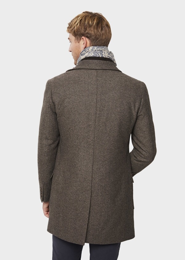Manteau en laine mélangée marron à parementure amovible - Father and Sons 41588