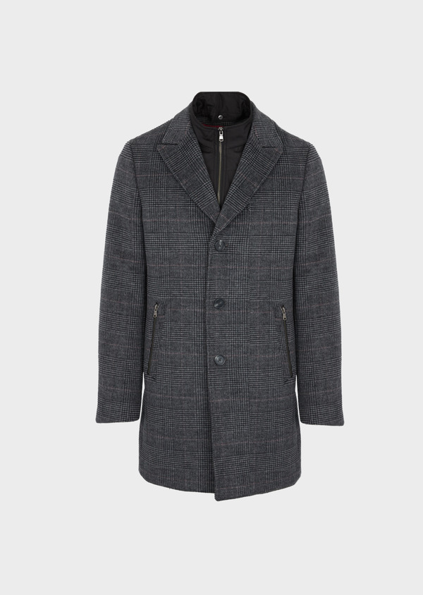 Manteau en laine mélangée grise Prince de Galles à parementure amovible - Father and Sons 41592