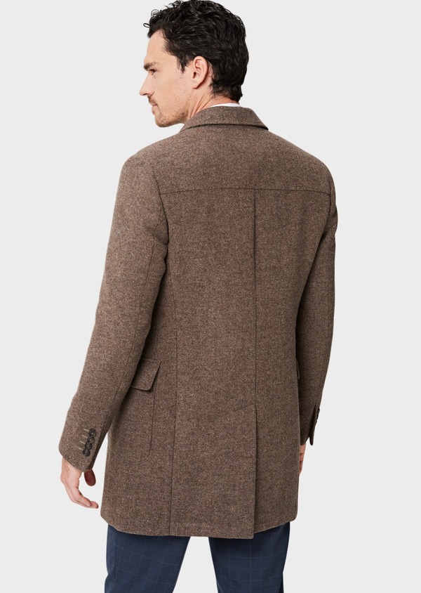 Manteau en laine mélangée marron à motif chevron - Father and Sons 41333