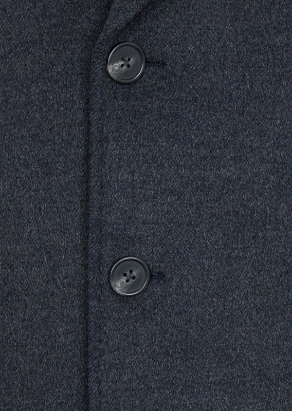 Manteau en laine mélangée unie bleu chambray à parementure amovible - Father and Sons 41610