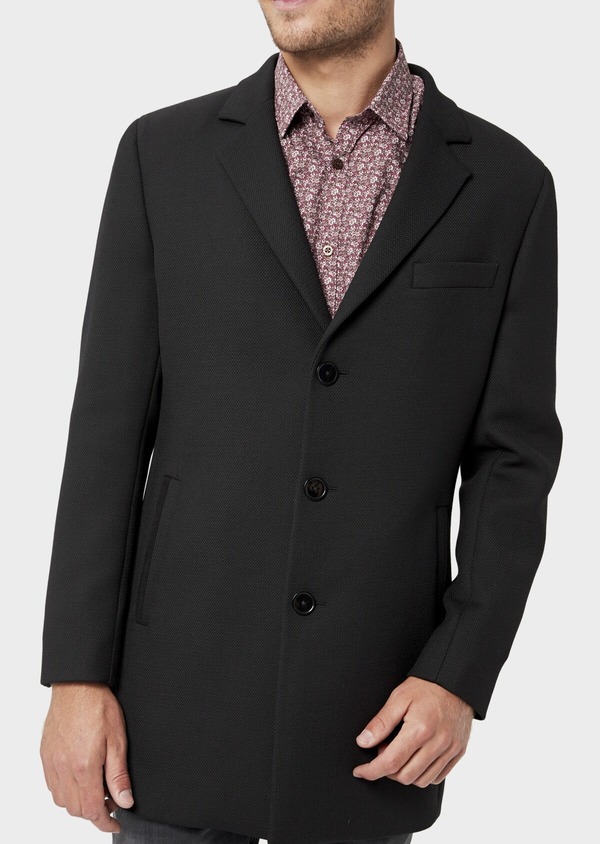 Manteau en laine mélangée unie noire avec parementure amovible en suédine - Father and Sons 36048