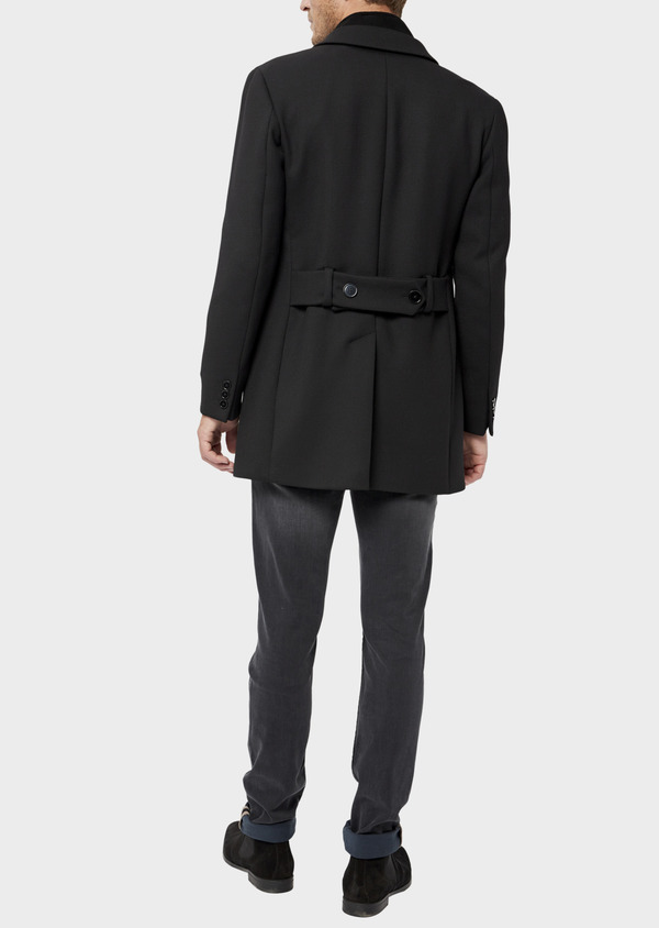 Manteau en laine mélangée unie noire avec parementure amovible en suédine - Father and Sons 36045