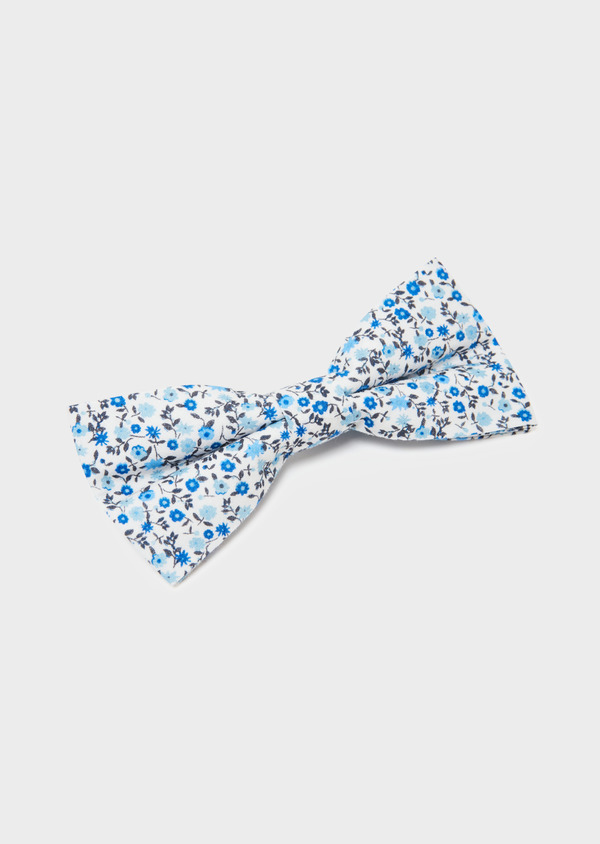 Noeud-papillon en coton blanc à motif fleuri bleu - Father and Sons 33220