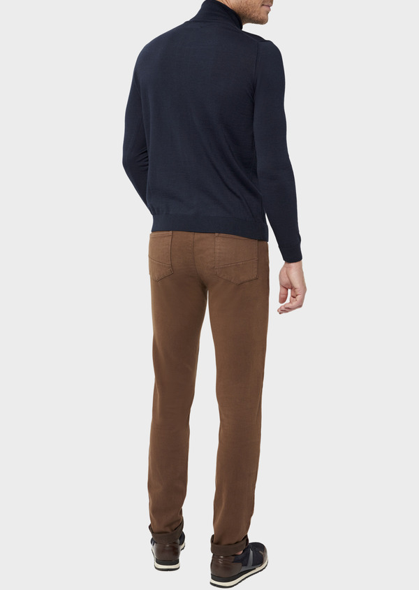 Pantalon casual skinny en coton stretch uni marron - Father and Sons 36134