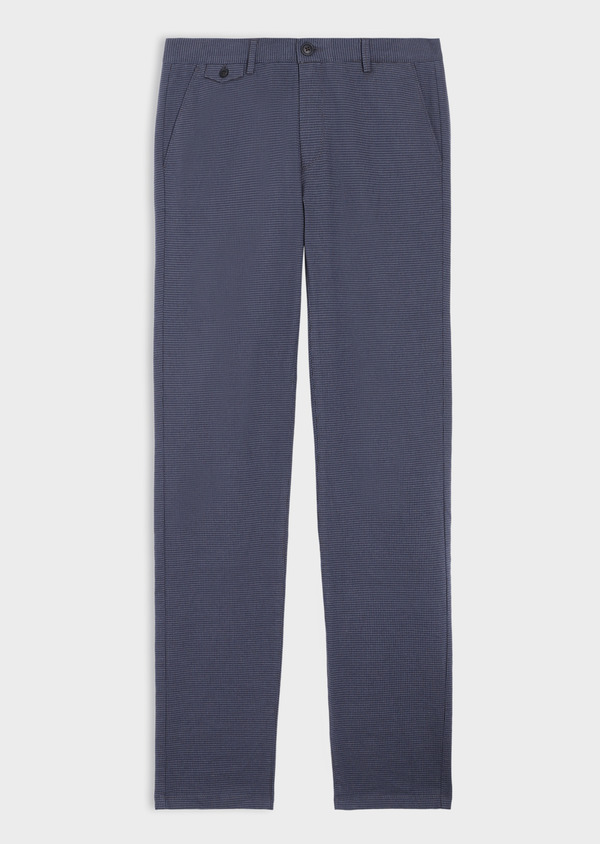 Pantalon casual skinny en coton stretch à motif fantaisie bleu chambray - Father and Sons 35863