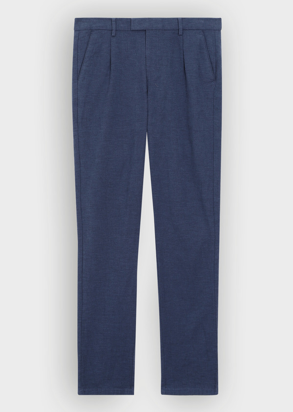 Pantalon casual skinny en coton stretch uni bleu indigo - Father and Sons 36127