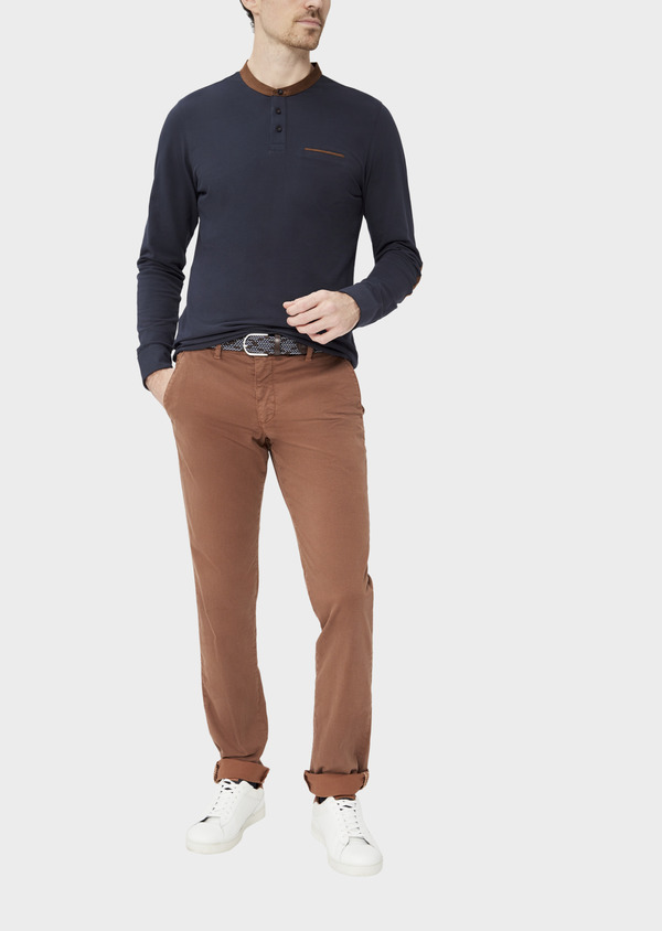 Pantalon casual skinny en twill fantaisie cognac - Father and Sons 37383