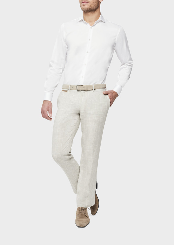 Pantalon coordonnable Slim en lin beige Prince de Galles - Father and Sons 38702