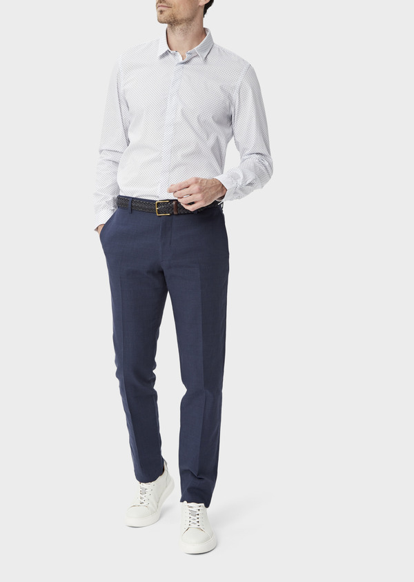 Pantalon coordonnable Slim en lin et coton bleu marine Prince de Galles - Father and Sons 39862