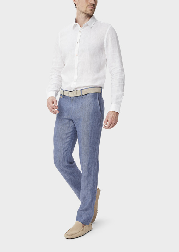 Pantalon coordonnable Slim en lin uni bleu indigo - Father and Sons 39854