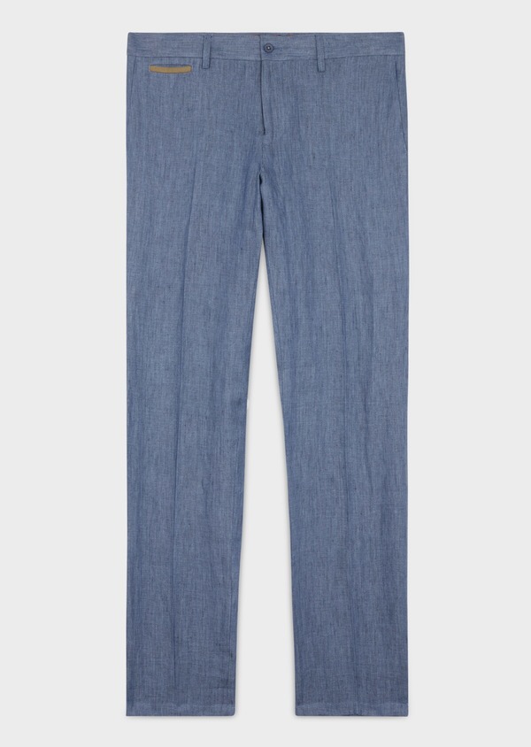 Pantalon coordonnable Slim en lin uni bleu indigo - Father and Sons 39852