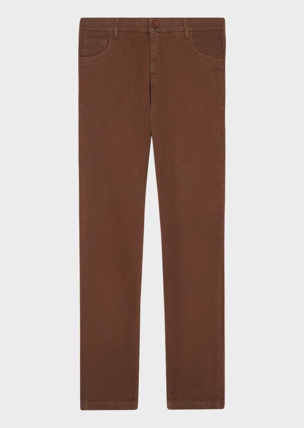 Pantalon casual skinny en coton stretch à motif fantaisie marron - Father and Sons 33906