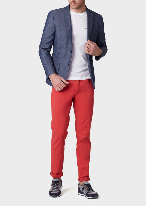 Pantalon casual skinny en coton stretch uni rouge - Father and Sons 33924
