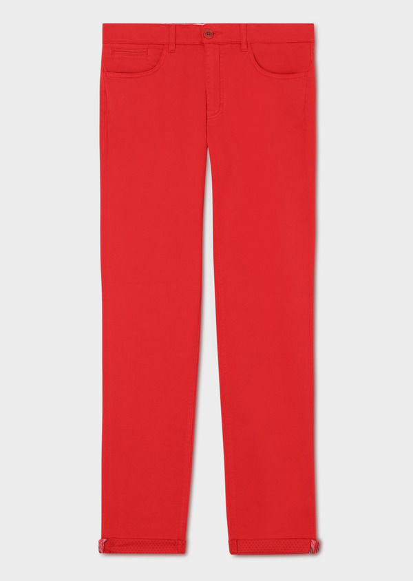 Pantalon casual skinny en coton stretch uni rouge - Father and Sons 33922