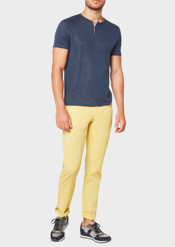 Pantalon casual skinny en coton stretch uni jaune - Father and Sons 33305