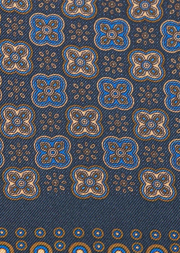 Pochette en soie bleu indigo à motifs géométriques - Father and Sons 41357