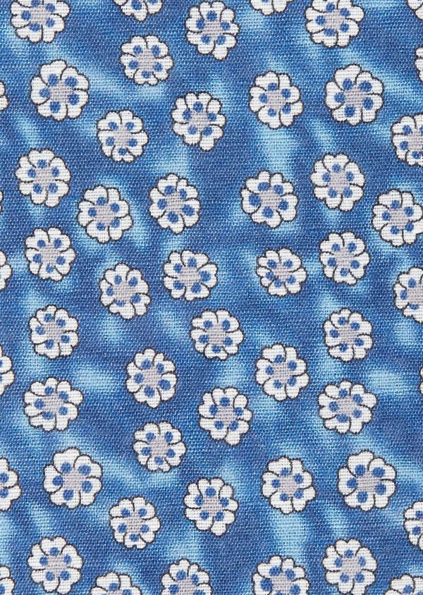 Pochette en lin bleu chambray à motif fleuri blanc - Father and Sons 38294