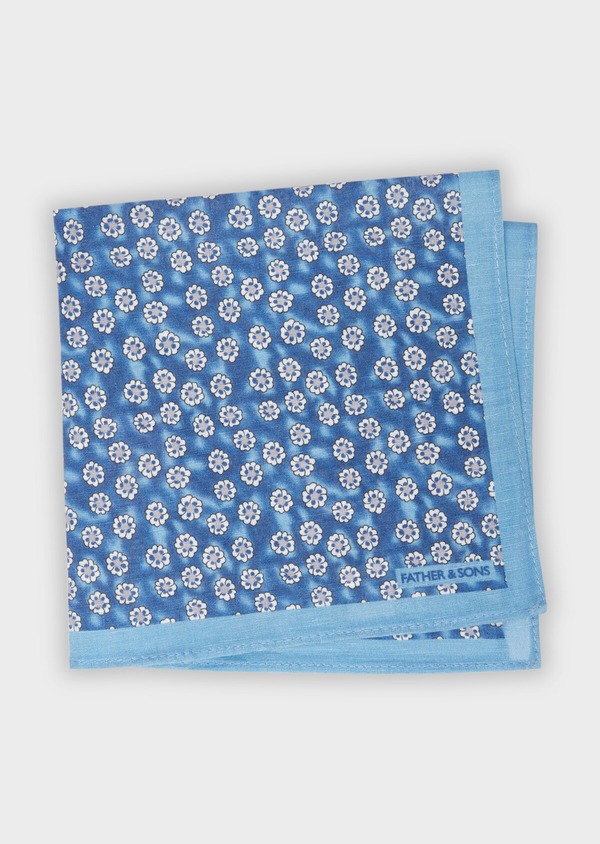 Pochette en lin bleu chambray à motif fleuri blanc - Father and Sons 38293