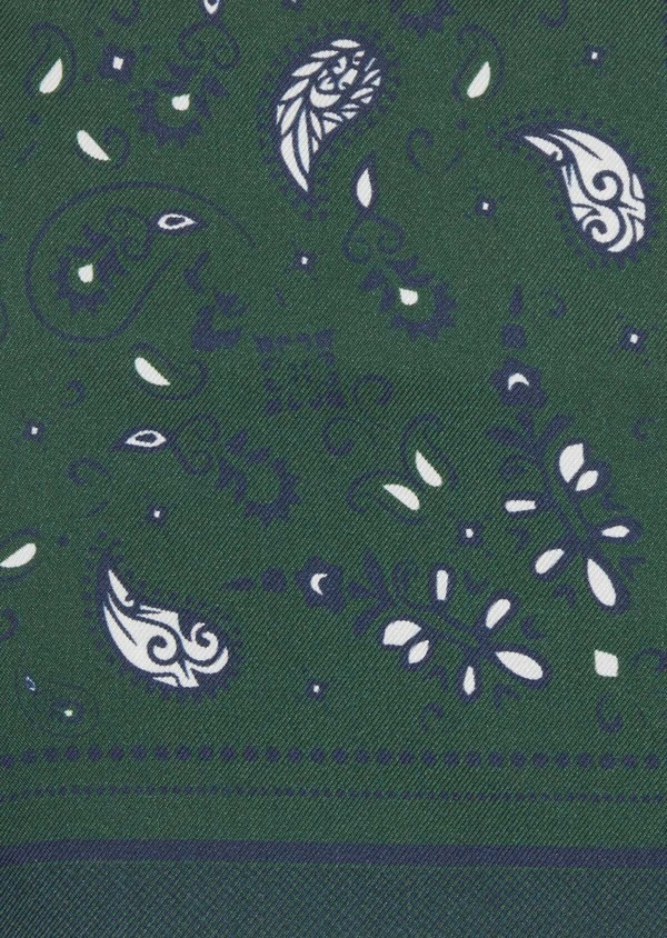 Pochette en soie verte à motif cachemire bleu et blanc - Father and Sons 38286