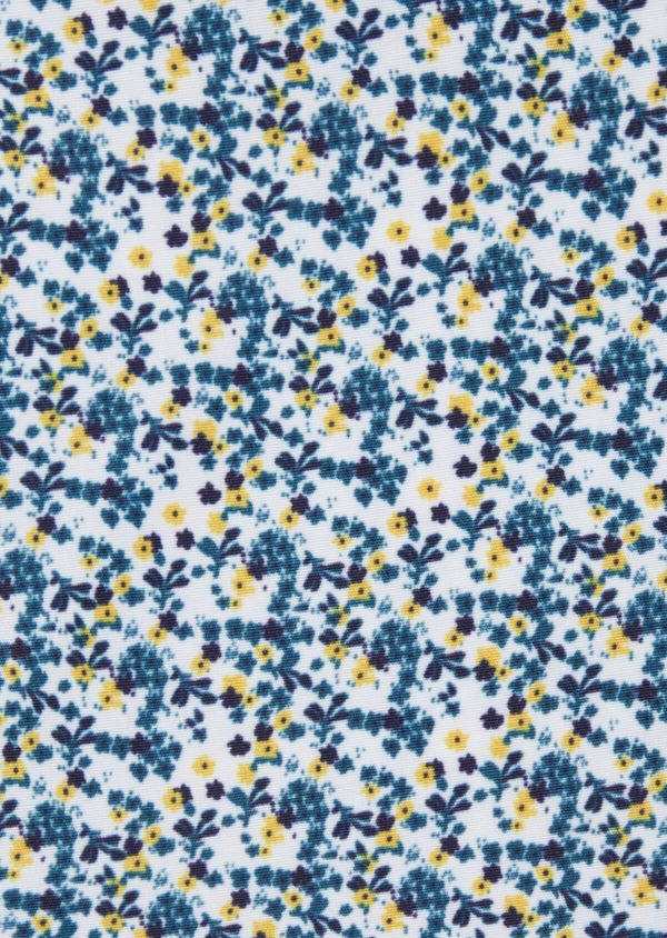 Pochette en coton blanc à motif fleuri bleu et jaune - Father and Sons 38270