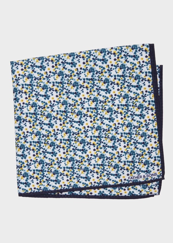 Pochette en coton blanc à motif fleuri bleu et jaune - Father and Sons 38269