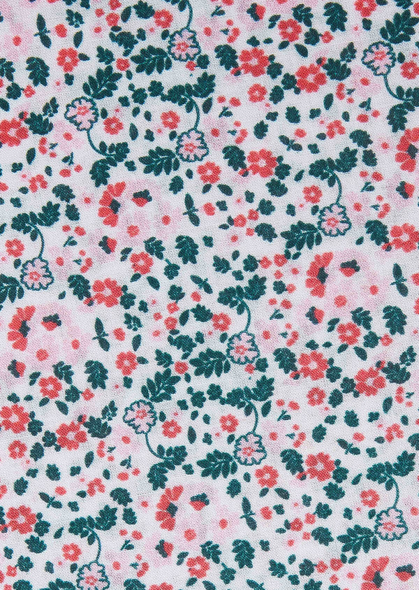 Pochette en coton blanc à motif fleuri rose, vert foncé et rouge - Father and Sons 33380