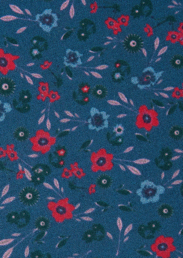 Pochette en coton bleu à motif fleuri fuchsia et vert - Father and Sons 33376