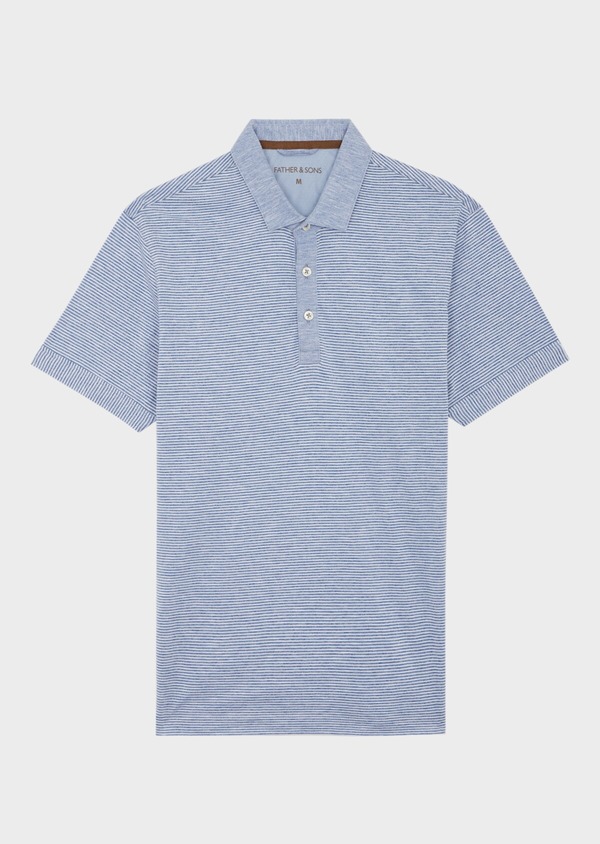 Polo manches courtes Slim en coton à fines rayures blanches et bleues - Father and Sons 39878