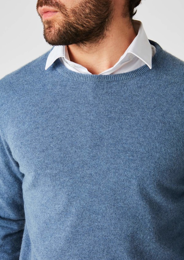 Pull en cachemire col rond uni bleu - Father and Sons 27102