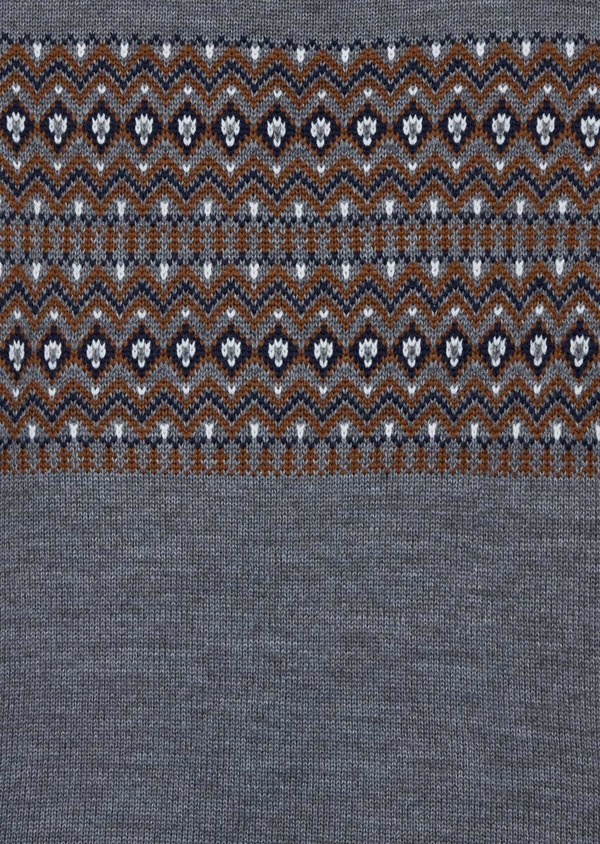 Pull en laine mélangée col rond gris à motifs géométriques - Father and Sons 36822