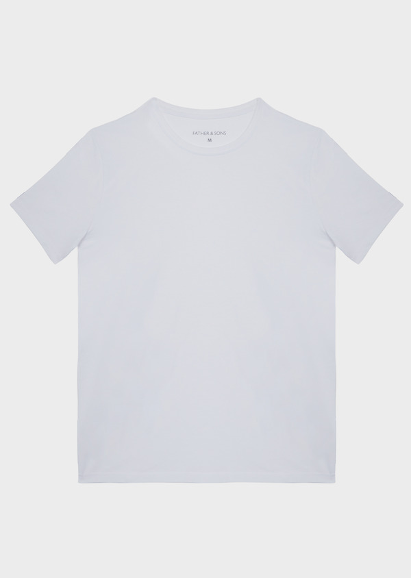 Tee-shirt manches courtes en coton stretch col rond uni blanc - Father and Sons 37270