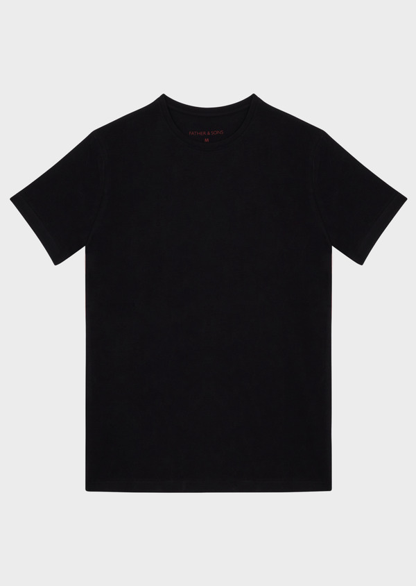 Tee-shirt manches courtes en coton stretch col rond uni noir - Father and Sons 37199