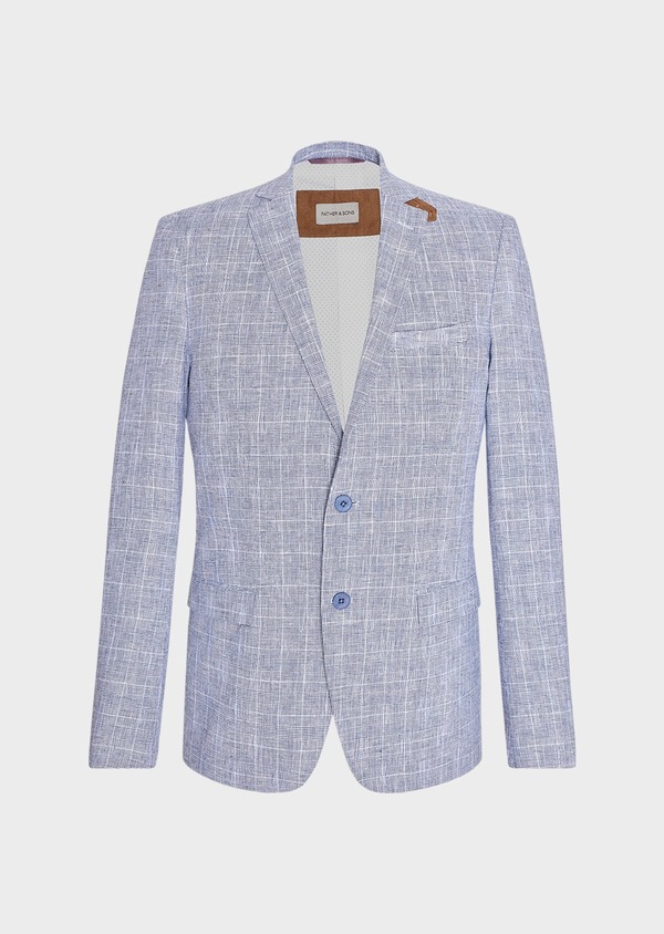 Veste coordonnable Regular en lin et coton bleu indigo Prince de Galles - Father and Sons 33641