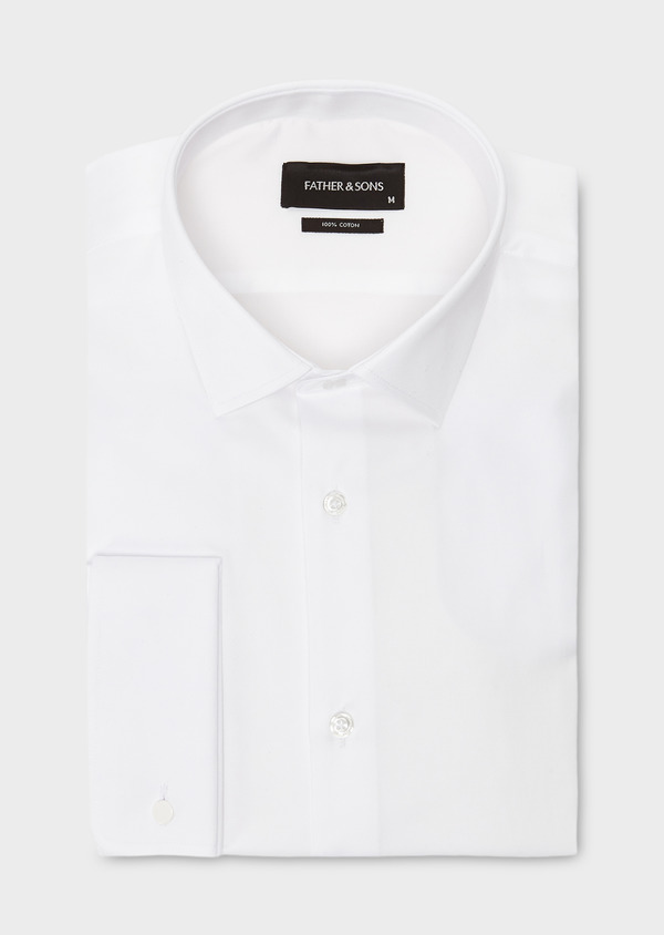 Chemise habillée Slim en satin blanc à poignets mousquetaires - Father and Sons 8624