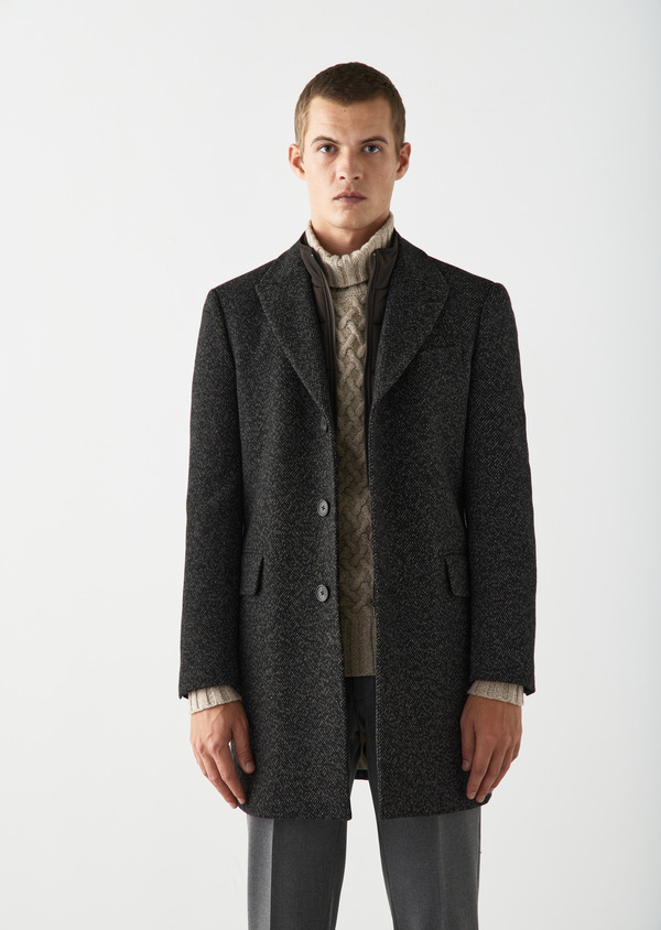 Manteau en laine mélangée unie marron glacé à parementure amovible - Father and Sons 50636