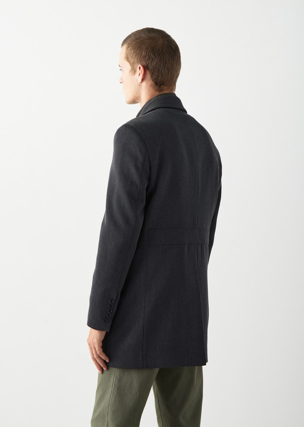 Manteau en laine mélangée unie grise à parementure amovible - Father and Sons 50632